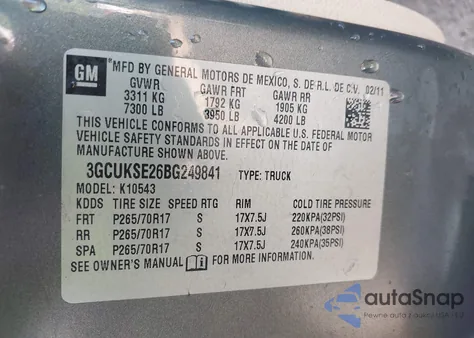 2011 Chevrolet Silverado 1500 Lt from USA, damaged, VIN 3GCUKSE26BG249841